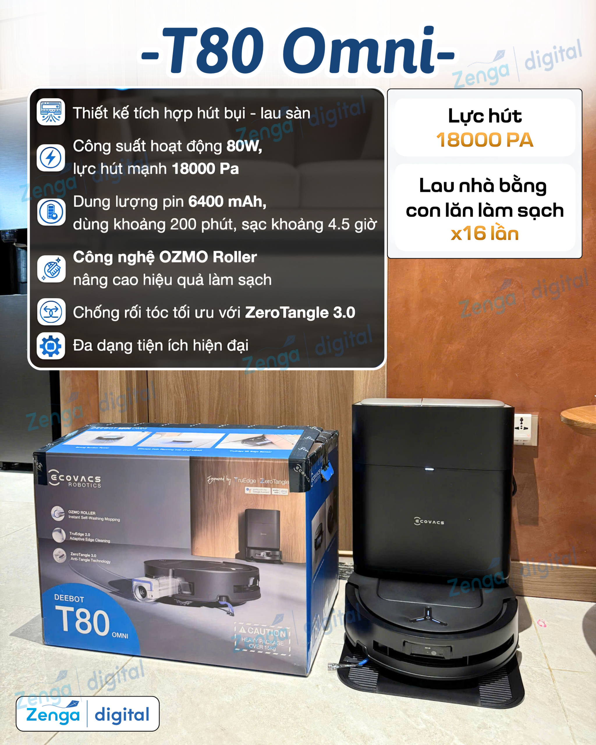 Robot hút bụi lau nhà Ecovacs Deebot T80 Omni